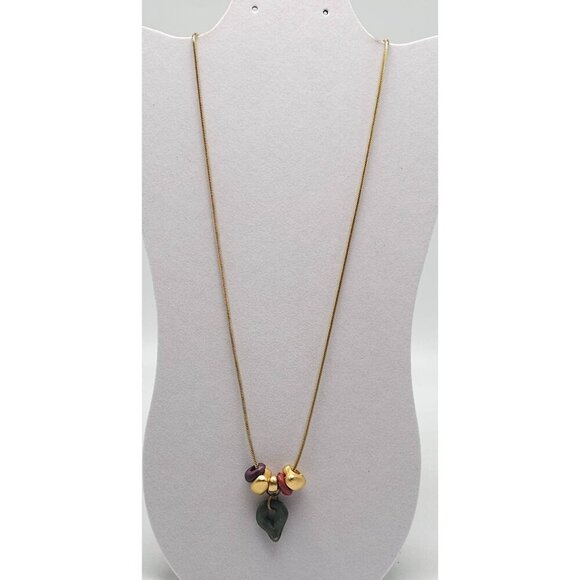 Vintage Gold Snake Chain Necklace With Stone Metal Bead Charm Accents - Picture 2 of 5